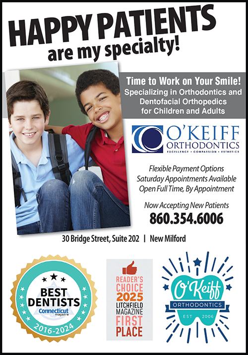 The image shows a flyer with a photograph of two children smiling at the camera, above which there s text that reads  Happy Patients Are My Specialty.  Below the photo, additional text states  Time to Work on Your Smile   and provides information about an orthodontic practice specializing in children s dental care. The flyer includes a logo for the business, contact details, and mentions awards such as  Best Dentist  and  Top Orthodontist.  There are also badges indicating accreditations like  Invisalign Certified Provider  and  Orthodontic Excellence Award.